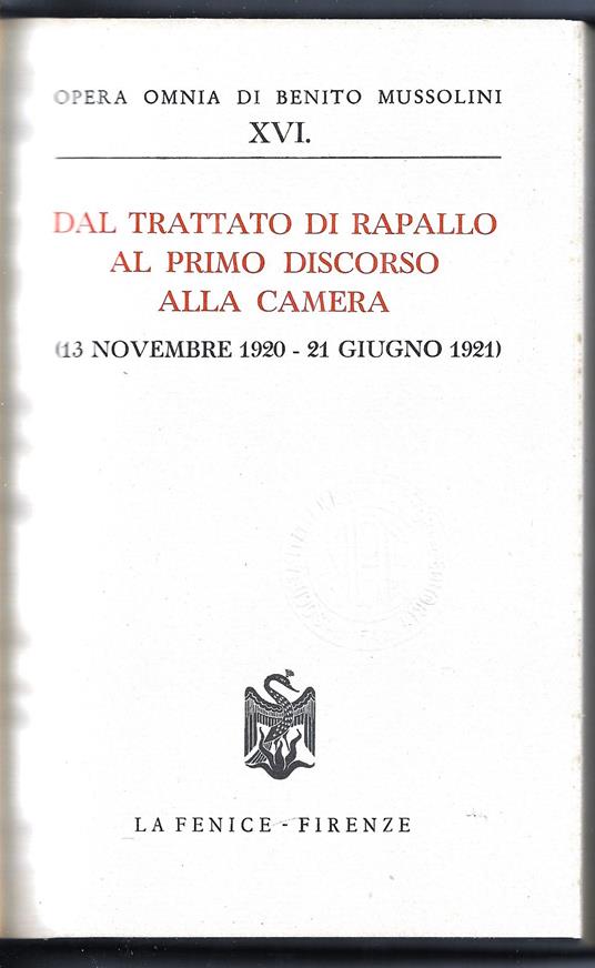 Dal trattato di Rapallo al primo discorso alla camera - copertina