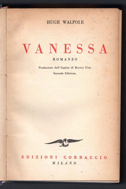 Vanessa - Hugh Walpole - copertina