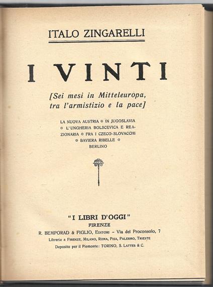 I vinti - Sei mesi in Mitteleuropa, tra l'armistizio e la pace - copertina