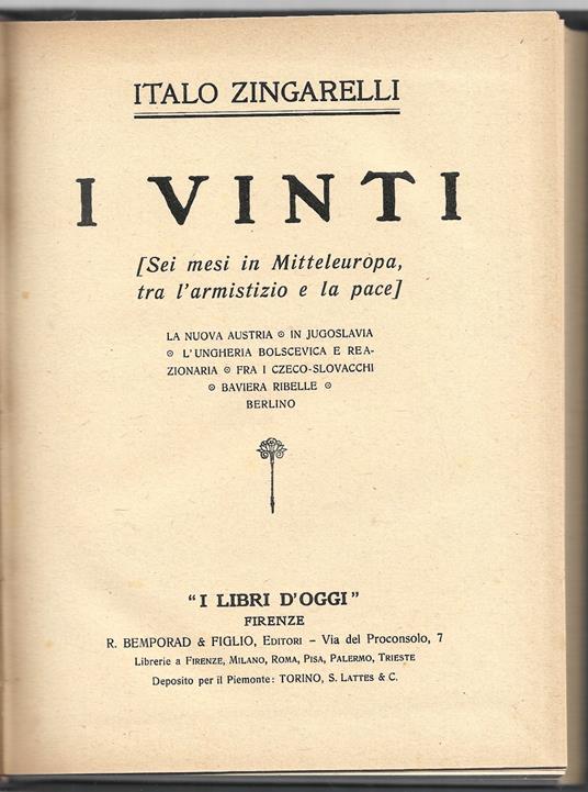 I vinti - Sei mesi in Mitteleuropa, tra l'armistizio e la pace - copertina