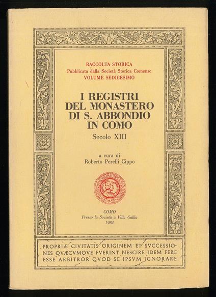 I registri del monastero di S. Abbondio in Como - Secolo XIII - copertina