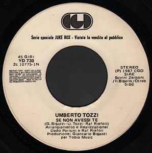 Se Non Avessi Te / Pump Up The Volume - Vinile 7'' di Umberto Tozzi,MARRS