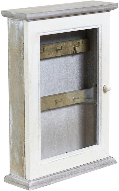 Vetrinetta portachiavi in legno di paulonia L20xPR6xH27,5 cm finitura bianco e grigio sbiancato