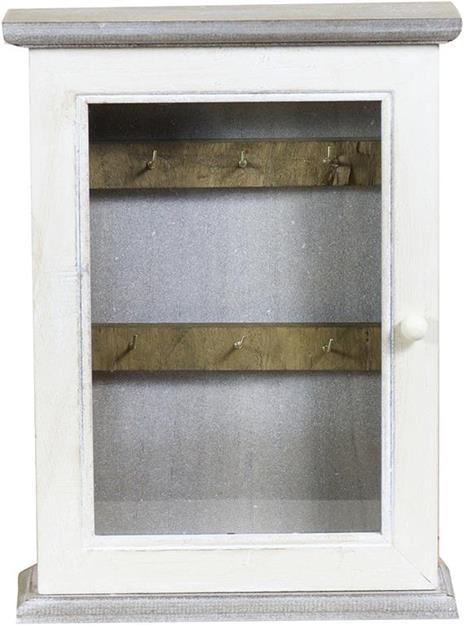 Vetrinetta portachiavi in legno di paulonia L20xPR6xH27,5 cm finitura bianco e grigio sbiancato - 2