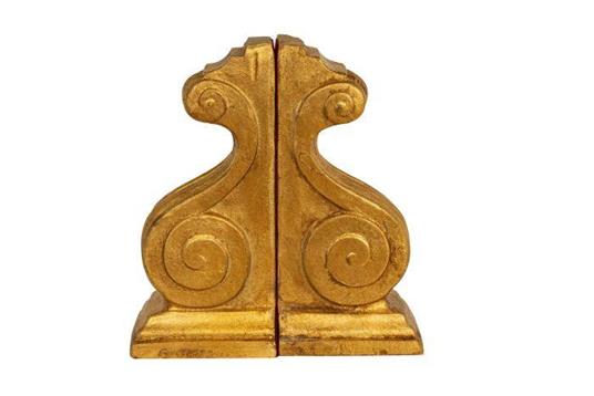 Coppia fermalibri in legno finitura foglia oro anticato Made in Italy - 2