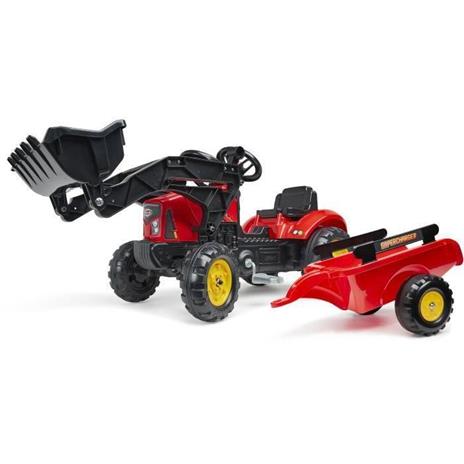 Trattore a pedali Supercharger rosso con cofano apribile e rimorchio