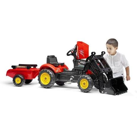 Trattore a pedali Supercharger rosso con cofano apribile e rimorchio - 2