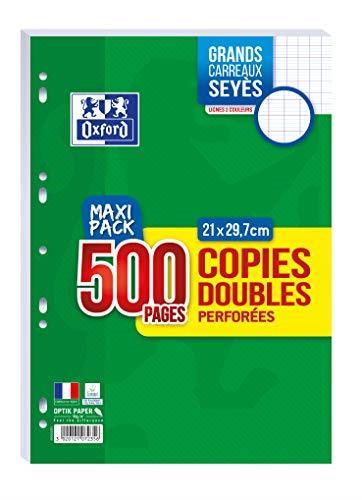 Oxford Set di 500 pagine doppie perforate A4 (21 x 29,7 cm), 90 g, quadretti grandi, Seyès Maxi Pack
