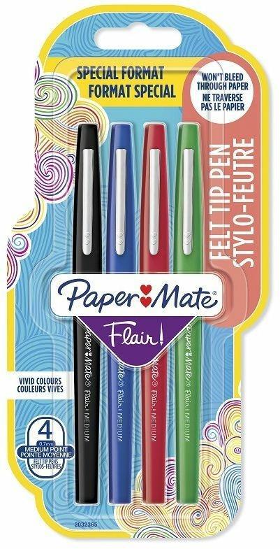 Penna Papermate Flair-Nylon Colori Assortiti Nero, Blu, Rosso, Verde - Blister da 4