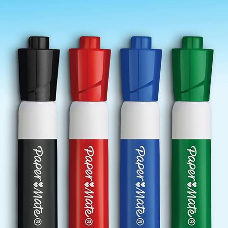 Pennarello cancellabile Papermate PM per lavagna punta tonda Colori Assortiti Nero, Blu, Rosso, Verde - Blister da 4 - 5