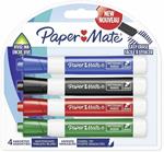 Pennarello cancellabile Papermate PM per lavagna punta a scalpello Colori Assortiti Nero, Blu, Rosso, Verde - Blister da 4