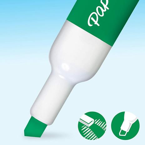 Pennarello cancellabile Papermate PM per lavagna punta a scalpello Colori Assortiti Nero, Blu, Rosso, Verde - Blister da 4 - 3