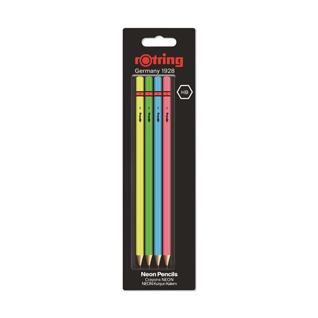 rOtring Matite HB Blister da 4 pezzi colori Neon (giallo, verde, blu, rosa)