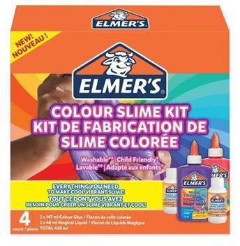 Elmer's SLIME KIT. 2 Flaconi di colla liquida colori PURPLE, ROSA OPACO da 147 ml + 2 Flaconi di MAGICAL LIQUID da 68 ml - 2