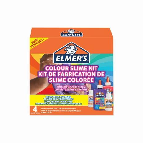 Elmer's SLIME KIT. 2 Flaconi di colla liquida colori PURPLE, ROSA OPACO da 147 ml + 2 Flaconi di MAGICAL LIQUID da 68 ml - 5