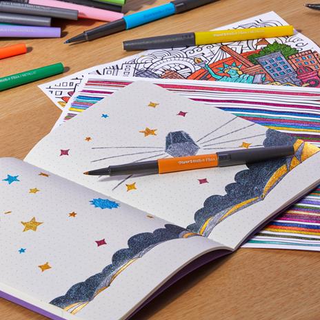 Paper Mate Flair, penne con punta in feltro, colori metallici, Colori assortiti, a punta media (0,7 mm) 6 pezzi - 2