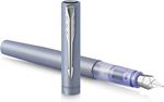 Penna stilografica Vector XL Pennino medio Laccatura argento-blu metallizzato su ottone con puntale cromato Pennino medio con ricarica di inchiostro blu Confezione regalo