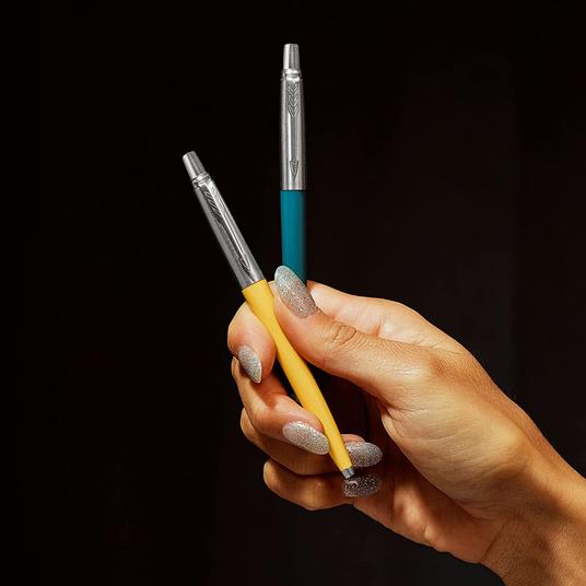 Parker Jotter Originals penne a sfera | Collezione Glam Rock | Peacock Blue e Sunshine Yellow | Inchiostro blu | 2 pezzi - 2