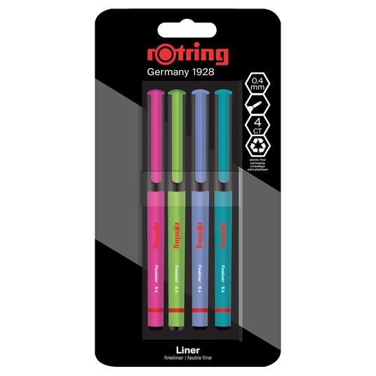 Rotring Fineliner, Punta ad ago 0.4mm, Confezione da 10 pezzi in colori assortiti - 6