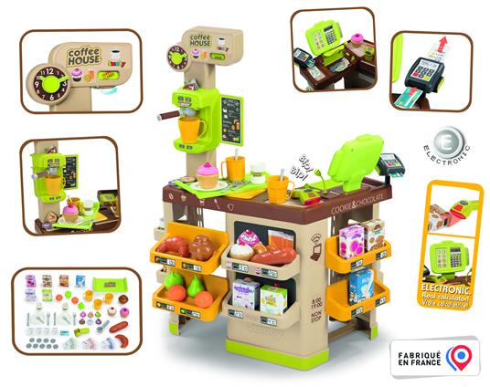 Smoby – roleplay coffee house, +3 anni, 57 accessori, macchina del caffè, registratore di cassa, h. 89 cm