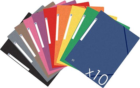 Oxford - Top File+, confezione di 10 cartelline portadocumenti a 3 lembi,  formato A4, chiusura con elastico, colori assortiti - Oxford - Cartoleria e  scuola