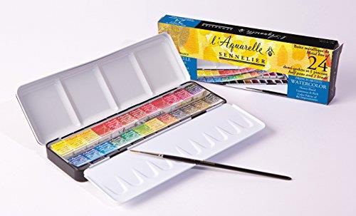 Global Art Supplies - Scatola in metallo Sennelier con set classico di 24 colori per acquerello