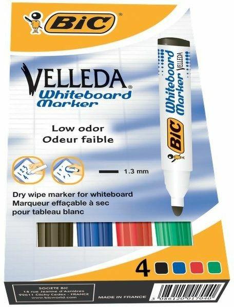 Marcatore per lavagne Bic Velleda 1,5 mm. Confezione da 4 colori assortiti