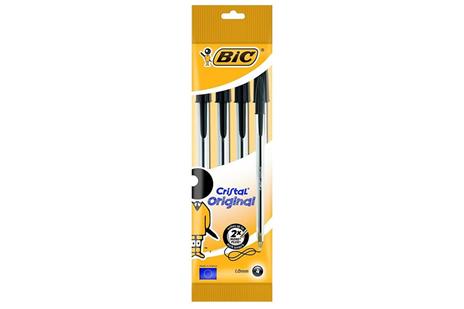 Penna a sfera Bic Cristal Blister Nero, 4 pz.