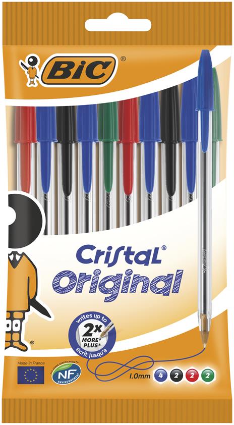 BIC Cristal Original Nero, Blu, Verde, Rosso Clip-on retractable ballpoint pen Medio 10 pezzo(i)