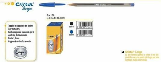 Penna a sfera Bic Cristal large blu punta 1,6 mm. Confezione da 50