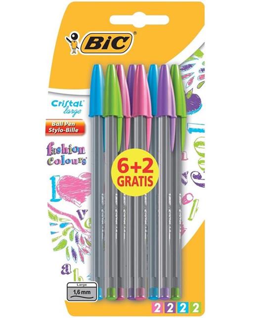 BIC Cristal Large Fashion Colours Blu, Verde, Rosa, Porpora Penna a sfera 8 pezzo(i)