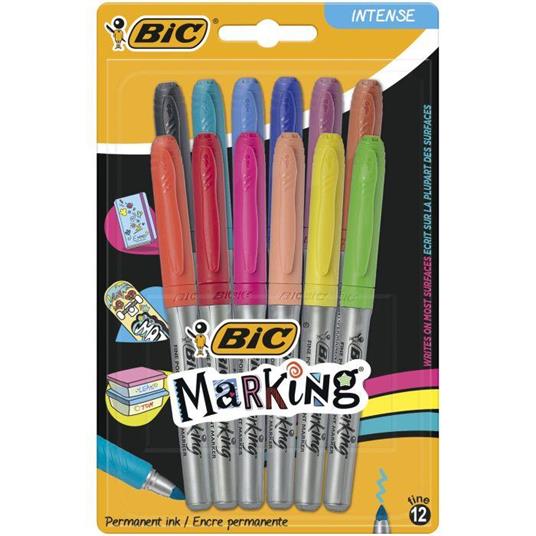 BIC Marking marcatore permanente Nero, Blu, Azzurro, Verde chiaro, Arancione, Pesca, Rosa, Rosso, Turchese, Giallo Tipo di punta 12 pezzo(i)