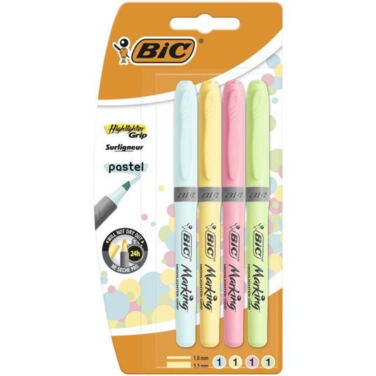 BIC Highlighter Grip Pastel evidenziatore 4 pezzo(i) Blu, Verde, Rosa, Giallo Punta smussata