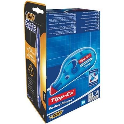 Correttori a nastro TIPP-EX Pocket Mouse 4.2 mm x 10 m Conf. da 10 + Penna Gelocity Quick Dry Blu - 989680