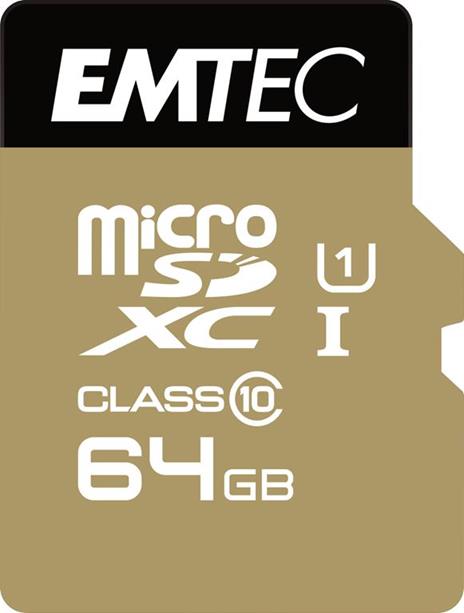 Scheda di memoria MicroSDXC Emtec Class10 Gold+ 64Gb Classe 10