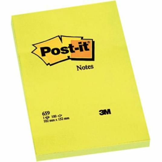 3M Post-it. 100 Foglietti Post-it Colore Giallo Canary 102x152mm. 6 Pz