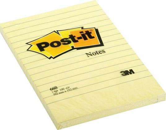 3M Post-it. 100 Foglietti Post-it Colore Giallo Canary A Righe 102x152mm