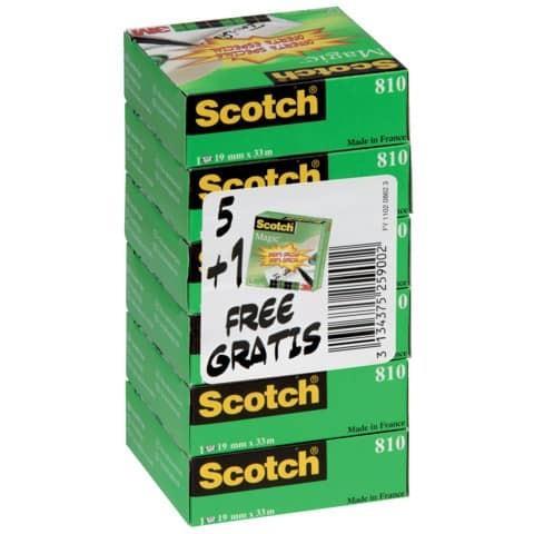 Nastro adesivo Scotch® Magic trasparente opaco 19 mm x 33 m Promo Pack 5+1 GRATIS - 7100054673
