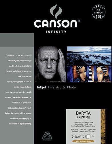 Canson 400083831 infinity Baryta Prestige Carta fotografica Risma di 25 fogli 340 g 21 x 29,7 cm bianco
