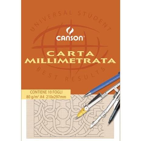 Blocco carta millimetrata 21x29,7 10 fg  canson