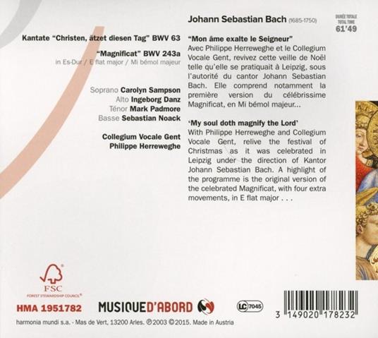 Magnificat BWV243a (Versione originale) - CD Audio di Johann Sebastian Bach,Philippe Herreweghe,Mark Padmore,Carolyn Sampson,Collegium Vocale Gent - 2
