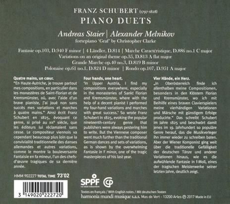 Musica per pianoforte a quattro mani - CD Audio di Franz Schubert,Andreas Staier,Alexander Melnikov - 2