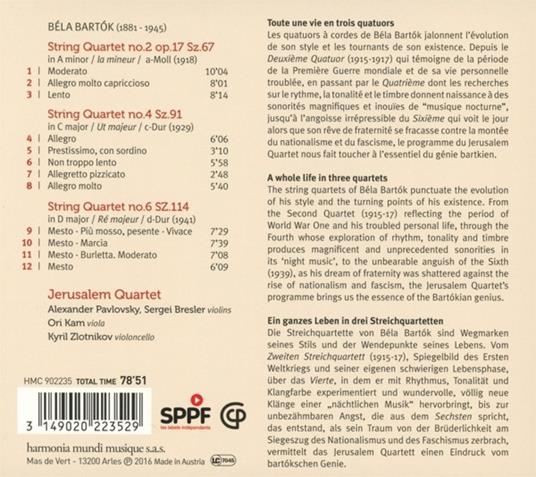 Quartetti per archi n.2 op.17 SZ67, n.4 - CD Audio di Bela Bartok,Jerusalem Quartet - 2