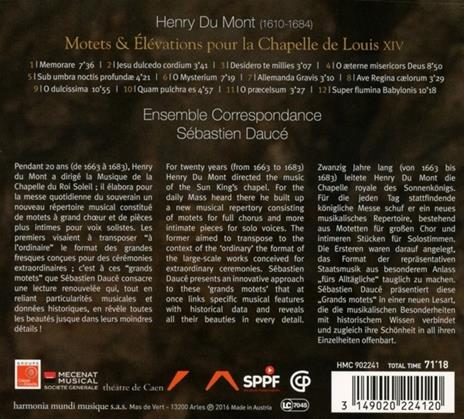O Mysterium. Motets et Elevations pour la Chapelle de Louis XIV - CD Audio di Henry Du Mont - 2
