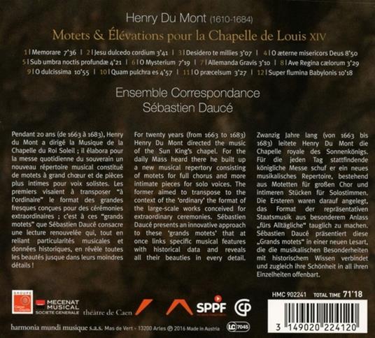 O Mysterium. Motets et Elevations pour la Chapelle de Louis XIV - CD Audio di Henry Du Mont - 2