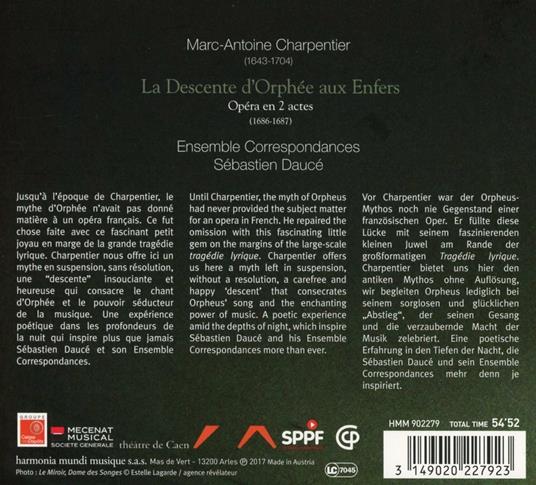 La discesa di Orfeo negli inferi - CD Audio di Marc-Antoine Charpentier,Sébastien Daucé,Ensemble Correspondances - 2