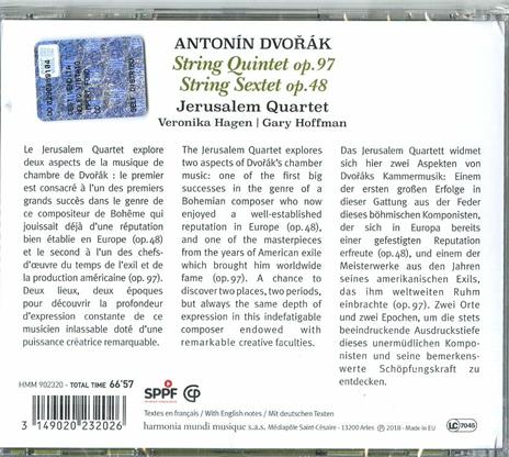 Quintetto per archi op.97 - Sestetto per archi op.48 - CD Audio di Antonin Dvorak,Jerusalem Quartet - 2