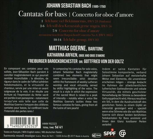 Cantate per basso - Concerto per oboe d'amore - CD Audio di Johann Sebastian Bach,Matthias Goerne - 2