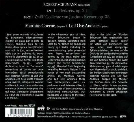 Liederkreis op.24 - Kerner-Lieder op.35 - CD Audio di Robert Schumann,Leif Ove Andsnes,Matthias Goerne - 2