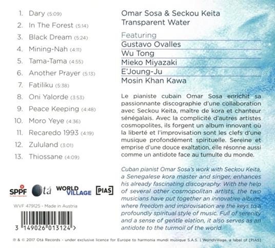 Transparent Water - CD Audio di Omar Sosa,Seckou Keita - 2